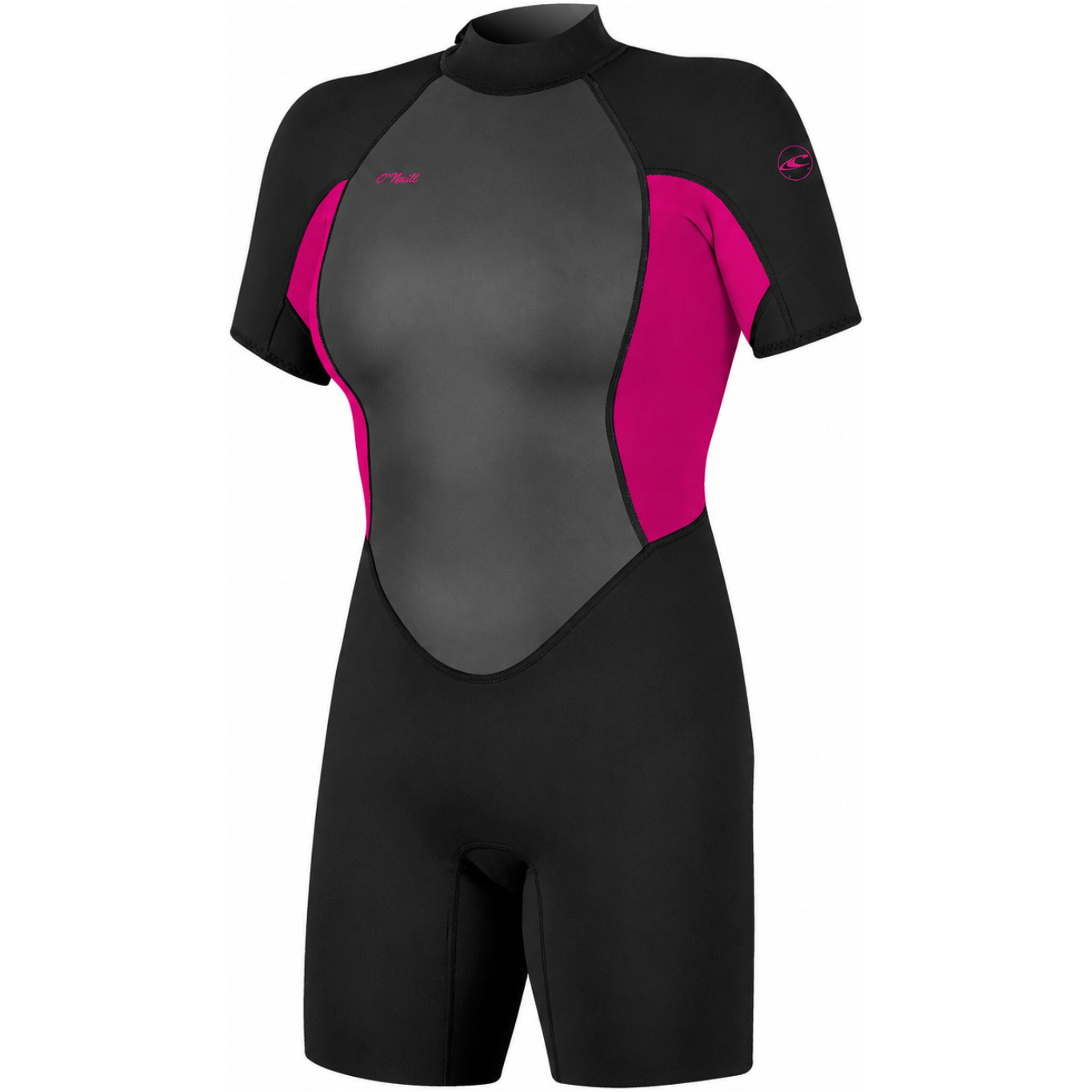2026 O'Neill Womens Reactor-2 2mm Back Zip Shorty Wetsuit 5043B - Black / Punk Pink